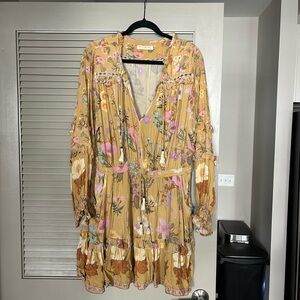 Spell Long Sleeve Floral Dress in Mustard and Lavender